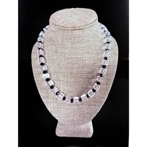 Vintage Crystal Faceted CUBE Chain Necklace - Art Deco- Clear & Black Beads